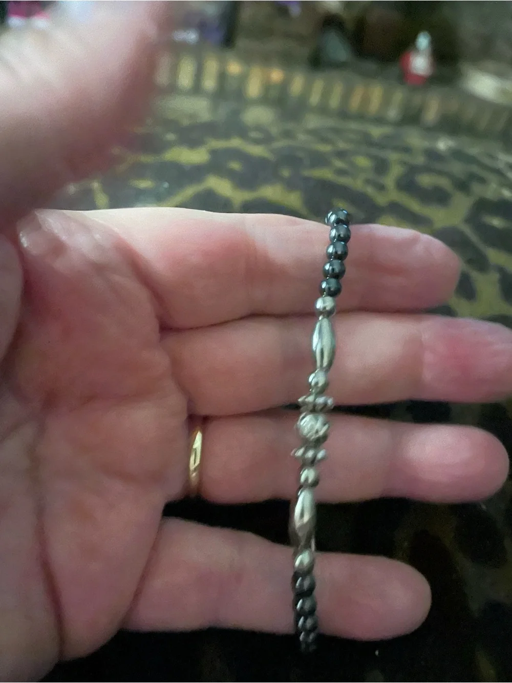 Vintage Hematite Beaded Bracelet with Silver Accent Beads - Hematite Gray